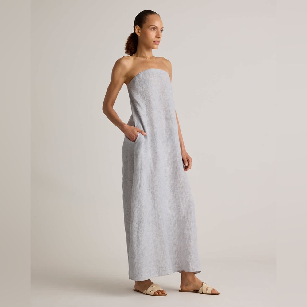 Quince Striped Maxi Dress Strapless 100% Linen Sz S